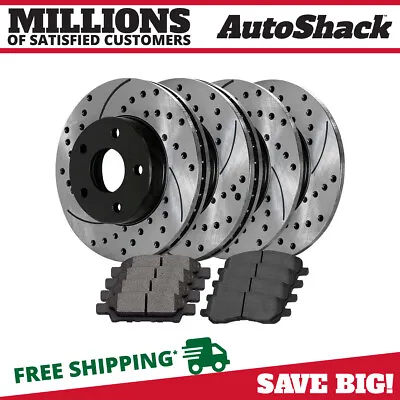 Front & Rear Drilled Slotted Brake Rotors Black & Pads For Mitsubishi Lancer • $124.08