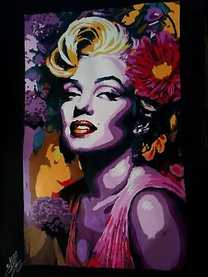 Acrylic Portrait Of Marilyn Monroe With Flowers Pop Art Poster Handmade • $85