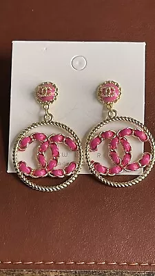 C*H*A*N*E*L Pink And Gold Round With Logo Dangle Earrings New With Tags • $89