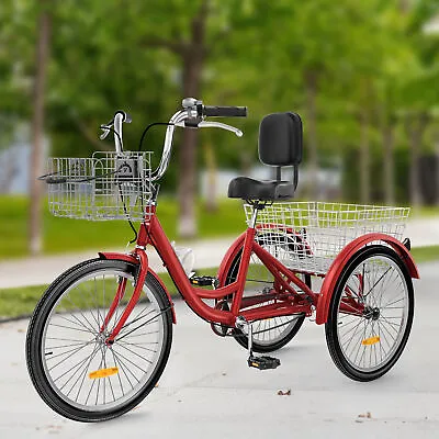TAUS Adult Tricycle Trike 26  3-Wheel 1-Speed Red Bikes W/Removable Basket • $217.76