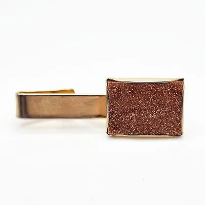 Vintage Tie Clip Genuine Goldstone Tie Clasp Rectangle Formal Wear • $12.99