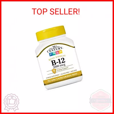 21st Century B-12 5000 Mcg 110 Cherry Flavored Sublingual Tablets 110 Count • $11.39