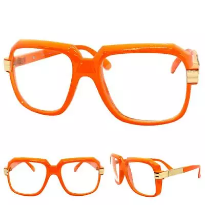 OVERSIZE RETRO Party Club Rave DJ Clear Lens EYE GLASSES Big Square Orange Frame • $13.99