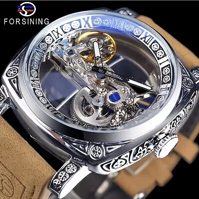 Forsining Men’s Automatic Square Retro Carved Skeleton Luxury Waterproof Watch • $79