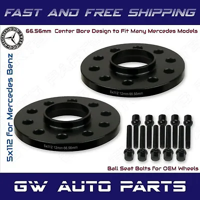 2 PCs 12mm Mercedes Benz 5x112 REAR Hub Centric Wheel Spacers W/lug Bolts Kit • $54.86