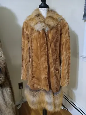 Designer Louis Feraud Sheared Mink & Gold Fox Fur Coat Jacket Stroller.sz Med. • $249.95