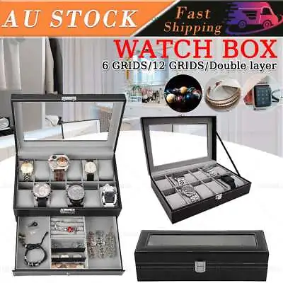 Leather Watch Jewelry Storage Case Box Wrist Watches Holder Display Organizer AU • $27.95