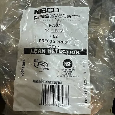 Nibco 1-1/2  90 Degree Elbow PC607 PxP Press X Press 1 Piece Press System New • $15