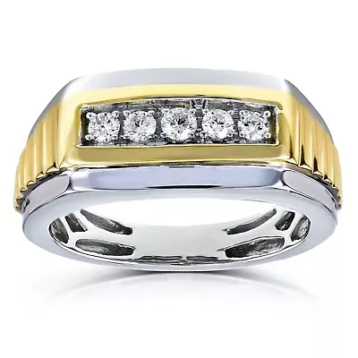 Men's 14 Ct Round Cut Real Created Wedding Band Ring 14k Two-tone Gold Over • $149.99
