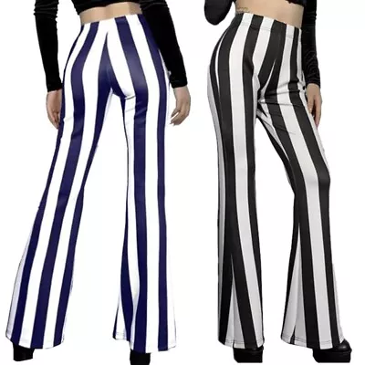 Womens High Waist Color Block Vertical Striped Bell Bottom Flare Leggings Pants • $27.99