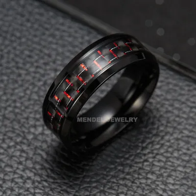 MENDEL Mens Tungsten Carbide Carbon Fiber Inlay Engagement Band Ring Size 6-15 • $12.99