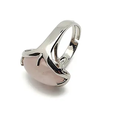 Rose Quartz Oval Ring Natural Pink Gemstone Cocktail Adjustable Silver Plated • $14.91