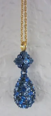 $40 • Buy Joan Rivers Blue Egg Rhinestone Crystal Pendant On 30 Inch Gold Chain Necklace