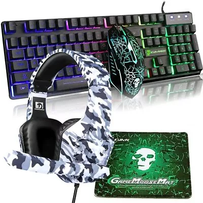 $58.80 • Buy Gaming Keyboard Mouse And Headset 4 In 1 Sets Wired Rainbow Backlit For PC Xbox