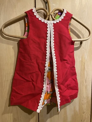 £5 • Buy Little Bird Red Retro Tunic Dress, With Contrasting Flower Fabric, 12-18m