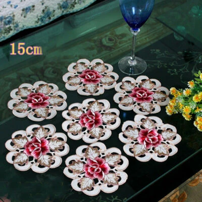 $6.29 • Buy Set Of 4 Round Coasters Cup Mat Vintage Flower Embroidered Lace Doilies Small 6 