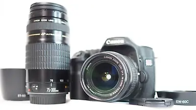 [Excellent]Canon EOS 50D EF-S18-55mm EF 75-300mm USM W/hoods Caps Filters Strap • £339.42