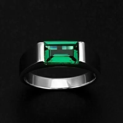 2Ct Emerald Cut Lab Created Green Emerald Solitaire Men Ring 14k White Gold Over • $90