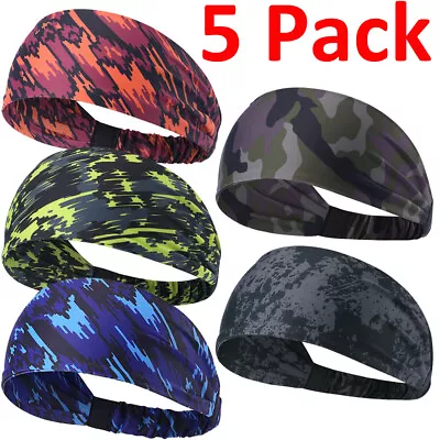 5Pack Workout Headband Sports Gym Yoga Sweat Sweatband Hair Bands For Men Women • $13.99