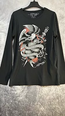 Ed Hardy Crew Neck Thermal Sweater Black Size Large With Print Men’s Long Sleeve • $20.99