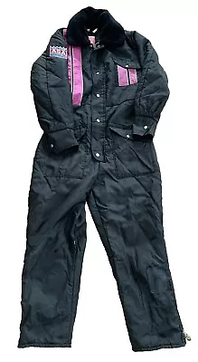 Vtg Snowmobile Snow Ski Ice Fishing Winter Suit Womens Large Black Purple Stripe • $84.95