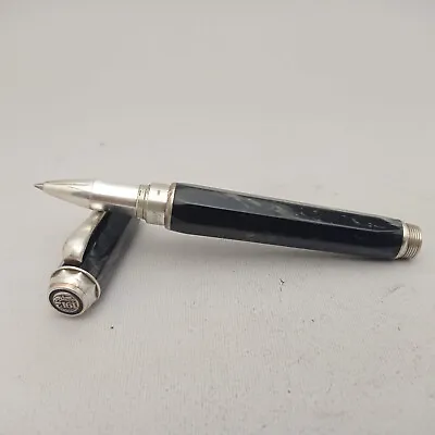 Montegrappa Emblema Rollerball Pen Sterling Silver Charcoal Celluloid Vintage • $325
