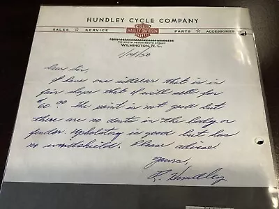 Harley-Davidson Vintage 1956 Hundley Service Letter Hand Written • $9.99