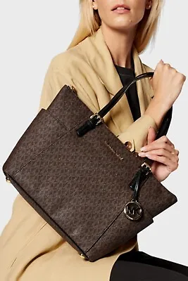 Michael Kors 'Jet Set EW' Top Zip Leather Tote Bag - Brown/Black $198 • $96.59