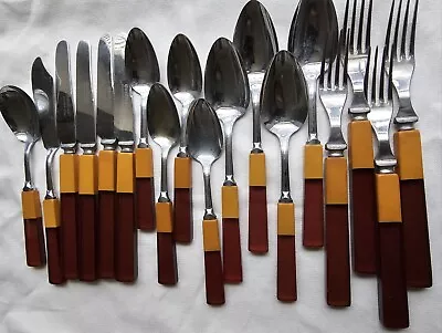 18pc Cardinal Flatware Set Cherry Butterscotch Bakelite 2 Tone Vintage Antique • $125