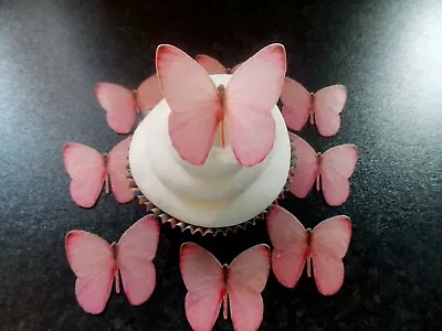 12 PRECUT Edible Pink (8) Butterflies Wafer/rice Paper Cake/cupcake Toppers • £2.85