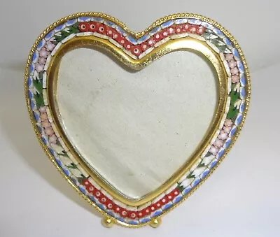 Italian Brass & Micro Mosaic Small Photo Heart Shaped Frame • $35