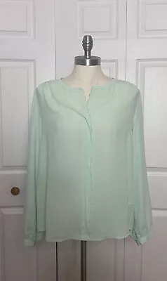 NWT J Crew Size Large Mint Green Drapery Scalloped Top Long Sleeves Women’s L • $38.81