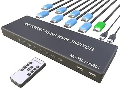 HDMI KVM Switch 8 Port USB HDMI Switches 8 In 1 Out KVM With IR Remote • $89.99