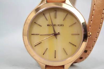 Rare Michael Kors Runway Horn Dial Beige Leather Double Strap Ladies  MK2347 • $79