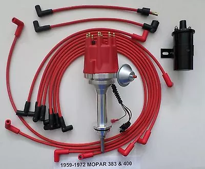 Small Cap MOPAR 1959-1972 383 400 RED HEI Distributor+ Black 45K Coil+Plug Wires • $230.58