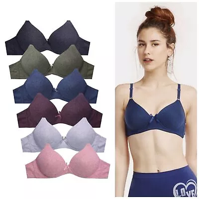 Lot 6 Cotton Wireless Full Coverage Light Padded Comfortable Plain No Wire Bras • $32.85