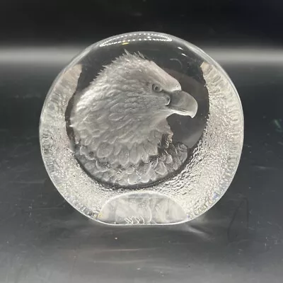 MATS JONASSON Eagle Head MSWEDEN CRYSTAL ART GLASS PAPERWEIGHT Numbered Signed • $18.99