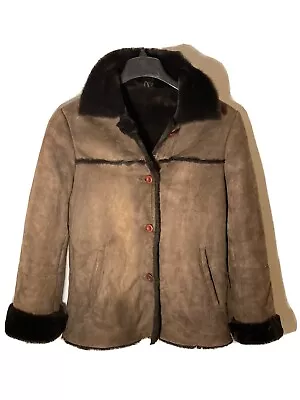 $129 • Buy Vtg Elements By Vakko Spanish Lamb Shearling Jacket-Brown-Womens Size S