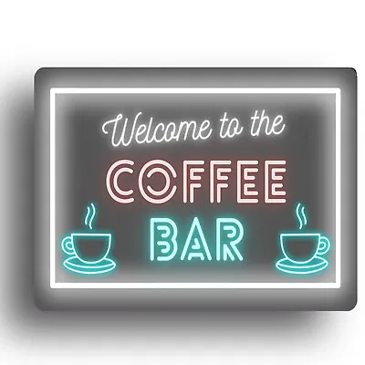 £5.99 • Buy Personalised Coffee Bar Sign Neon Style METAL Retro Cafe Man Cave Wall Art Home