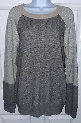 J. Crew Sz XL Warmspun Waffle Colorblock Gray Wool Blend L/S Sweater EUC • $15.29