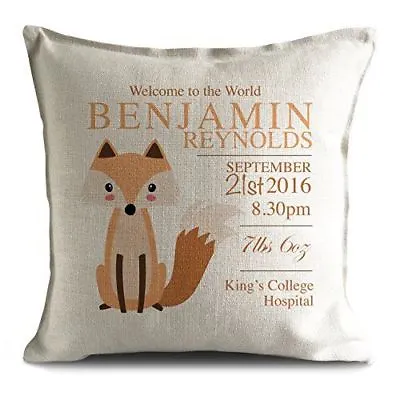 £14.99 • Buy New Baby Christening Cushion Cover Personalised Gift - Fox Illustration - 16inch