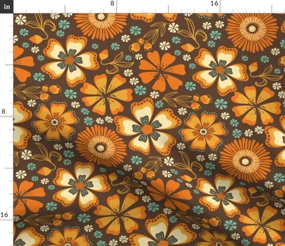 $13 • Buy 70S Vintage Yellow Flowers Teal Brown Retro Spoonflower Fabric By The Yard