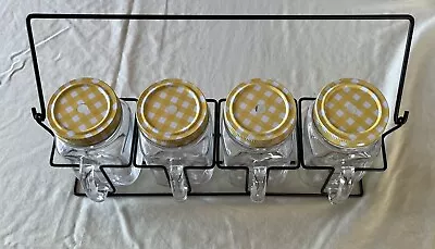 Mason Jar Drink Set 4 Clear Mugs With Straws And A Caddy Rustic Picnic Wedding • $21.99