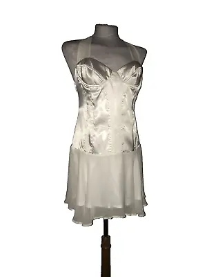 Versus Versace Early 1990's Corset Bra Sz 12 ?  Pale Ivory Stretch Satin Dress • $498.87