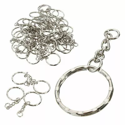 100Pcs Silver Keyring Blanks Tone Key Chains Key Split Rings With 4 Link Chain • £5.19