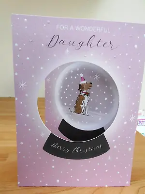 For A Wonderful DAUGHTER Merry Christmas ~ Cute Dog In Snowglobe Card ~Free P&p • £1.65