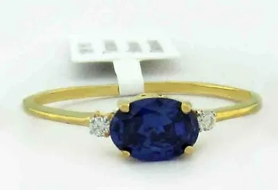 LAB CREATED 1.16 Cts TANZANITE & GENUINE DIAMONDS RING 10K GOLD - NWT • £0.80