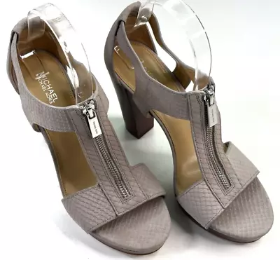 MICHAEL Kors Berkley T-Strap Platform Heeled Dress Sandals Gray Leather Size 8M • $32.99