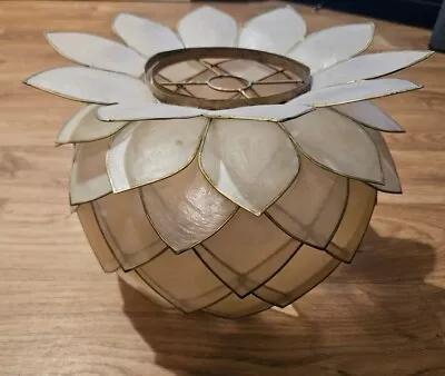 Natural Capiz Shell-gold Metal-Vintage Artichoke Pendant Lamp Shade • £35