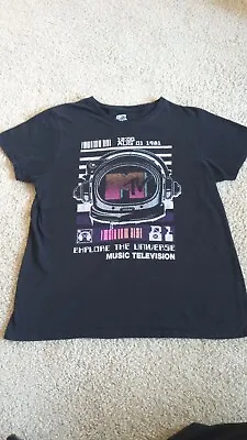 MTV Music Television 1981 Moon Man Logo Men Size Large Black Short Sleeve Shirt • $13.29